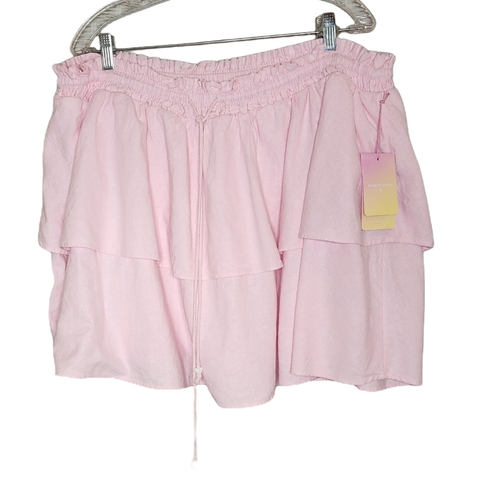 NWT Stoney Clover Target Linen Blend Pink Stretch Tiered Mini Skirt Size 3X